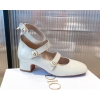 Good Quality Dior D-Doll Mary Janes Pumps in White Shiny Calfskin 081654