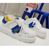 Classic Practical Dior DIOR-ID Sneakers in White Calfskin and Blue Terry Cotton 082018