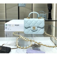 Super Quality CHANEL Top Handle Micro Mini Wallet On Chain AP2200 Light Blue