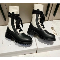 Best Grade Dior Diorland Lace-up Boots 5cm in Black Calfskin and White Cotton 092429