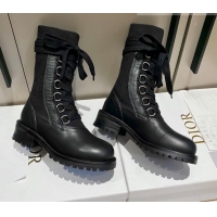 Unique Style Dior Diorland Lace-up Boots 5cm in Calfskin and Cotton Black/Aged Silver 092430