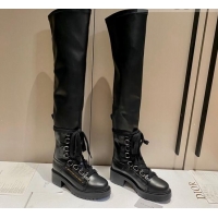 Good Taste Dior D-Fight Thigh High Boots in Black Lambskin 092433