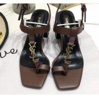 Super Quality Saint Laurent YSL Calfskin Sandals 7.5cm 070648 Brown 