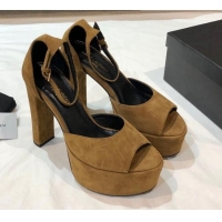 Good Quality Saint Laurent Suede Platform Sandals 13.5cm 070941 Brown 2021