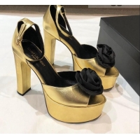 Best Design Saint Laurent Calfskin Platform Sandals 13.5cm 070939 Gold 2021