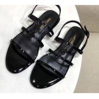 Low Cost Saint Laurent YSL Patent Leather Flat Sandals 070987 Black 2021