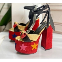 New Design Saint Laurent High Heel Lambskin & Suede Sandals 724069 Red/Gold 2021