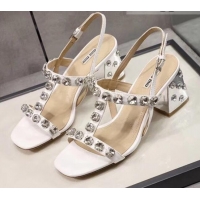 Affordable Price Miu Miu Patent Calfskin Sandals With Crystal 6.5Cm Heel 042516 White