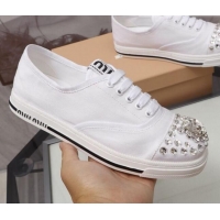 Cheapest Miu Miu Crystal Canvas Sneakers 050748 White 2021