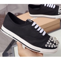 Low Cost Miu Miu Crystal Canvas Sneakers 050748 Black 2021