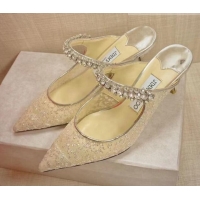 Charming Jimmy Choo Crystal Allover Mesh Heel Mules 6.5/8.5cm Apricot 81209