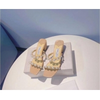 Perfect Jimmy Choo Leather Pearl Heel Slide Sandals 4.5cm Nude 081210