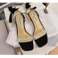 Good Quality Jimmy Choo Crystal Sandals with Pearl and Silk Strap 6.5cm 082019 Black