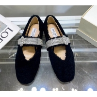 Grade Design Jimmy Choo Shearling Ballerinas with Crystal Band 092751 Black