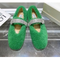 Grade Quality Jimmy Choo Shearling Ballerinas with Crystal Band 092751 Green