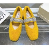 Good Quality Jimmy Choo Shearling Ballerinas with Crystal Band 092751 Yellow