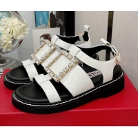 Best Luxury Roger Vivier Viv Rangers Shiny Leather Sandals 070807 White