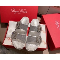 Good Product Roger Vivier Double Buckle Transparent Flat Slide Sandals 071357 Silver