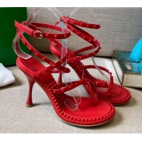 Low Price Bottega Veneta Dot Leather Ankle Wrap Sandals 9cm 071430 Red