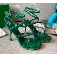 Good Looking Bottega Veneta Dot Leather Ankle Wrap Sandals 9cm 071430 Green