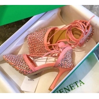 Sumptuous Bottega Veneta Sparkle Stretch Crystal Mesh Sandals 9cm 081219 Flamingo Pink