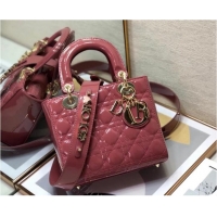 Top Grade SMALL LADY DIOR BAG Red Patent Calfskin M0531 pink