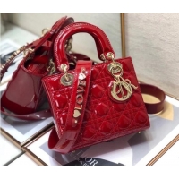 Most Popular SMALL LADY DIOR BAG Red Patent Calfskin M0531 red