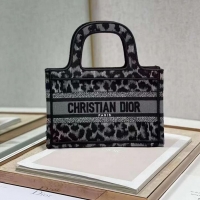 Unique Style DIOR BOOK mini TOTE Embroidery C1783-1 Black leopard print