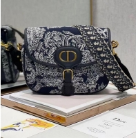 Pretty Style Large DIOR BOBBY BAG Warm Taupe Box Oblique Embroidery C9267 dark blue