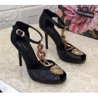 New Style Dolce&Gabbana DG Calfskin Chain Sandals 10.5cm 081201 Black 2021