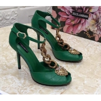 Super Quality Dolce&Gabbana DG Calfskin Chain Sandals 10.5cm 081201 Green