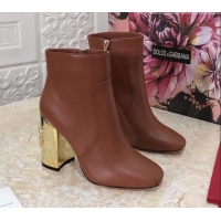 Best Luxury Dolce & Gabbana DG Calfskin Heel 10.5cm Ankle Boots 091712 Brown