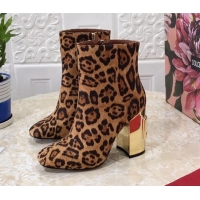 Good Quality Dolce & Gabbana DG Leopard Print Heel 10.5cm Ankle Boots 091712 Brown