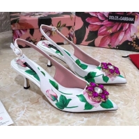 New Stylish Dolce & Gabbana DG Print Leather Slingback Pumps 6.5cm 930102 White/Green