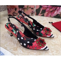 Discount Dolce & Gabbana DG Print Leather Slingback Pumps 6.5cm 930102 Black/Red