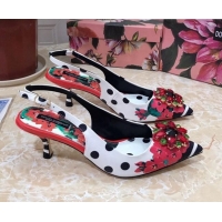 New Style Dolce & Gabbana DG Print Leather Slingback Pumps 6.5cm 930102 White/Red