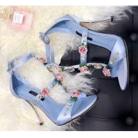 Best Product Dolce & Gabbana Silk Crystal Flower Sandals 9cm 930110 Blue