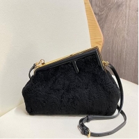 Well Crafted FENDI FIRST SMALL wool sheepskin bag 5FB2217 black