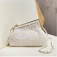 Modern Classic FENDI FIRST SMALL wool sheepskin bag 5FB2217 white