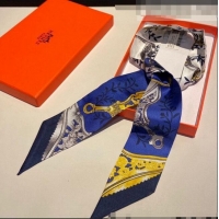 Cheap Hermes Stirrup Twilly Silk Bandeau Scarf H62542 Blue 2021 