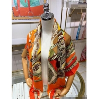 Good Product Hermes Saddle Shawl 140 Cashmere and Silk Scarf H04054 Orange 2021