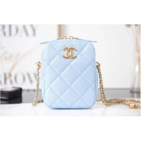 Best Product Chanel mini Shoulder Bag Grained Calfskin AS2857 light blue