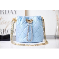 Good Looking Chanel Drawstring Bag Grained Calfskin & Gold Metal AS2859 light blue