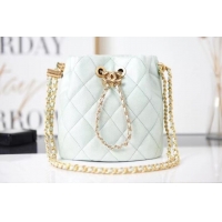 Inexpensive Chanel Drawstring Bag Grained Calfskin & Gold Metal AS2859 light green