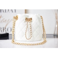 Promotional Chanel Drawstring Bag Grained Calfskin & Gold Metal AS2859 white