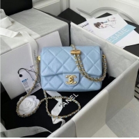 Unique Style Chanel Flap Shoulder Bag Grained Calfskin AS2855 sky blue