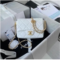 Famous Brand Chanel Flap Shoulder Bag Grained Calfskin AS2855 white