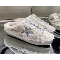 Golden Goose GGDB Super-Star Sequins & Shearling Sneakers Mules 1025074 Silver/Off-white