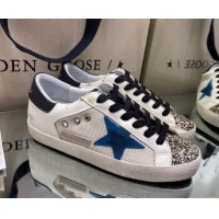 Most Popular Golden Goose Super-Star Sneakers in White Mesh and Leather with Blue Star 027058