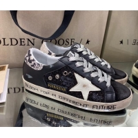 Unique Grade Golden Goose Super-Star Sneakers in Black Glitter and Suede with White Star 027059